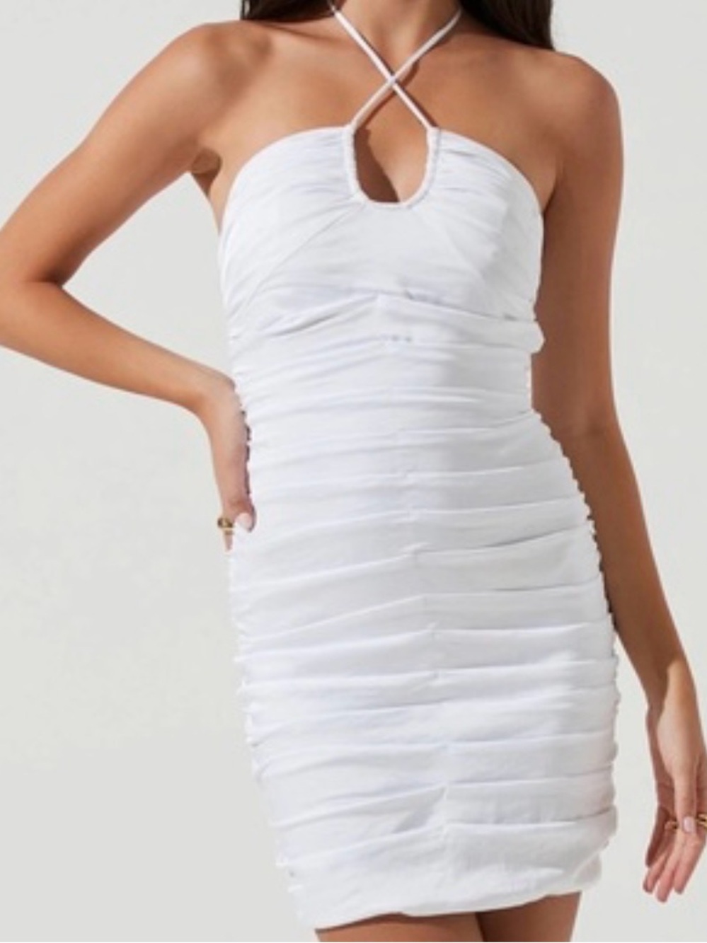 Astr White Ruched Halter Mini Dress
